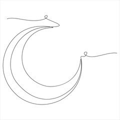 Continuous line drawing of moon with mosque and lantern Islamic new year concept