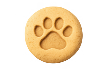 Dog paw print treat with a footprint indent providing a healthy biscuit snack on a neutral background