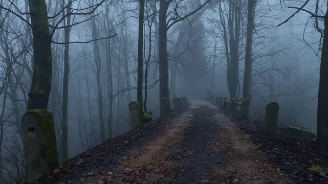 Foggy Path in a Mystical Forest
