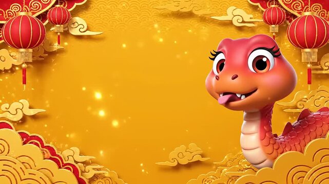 Vibrant 3D Cartoon Serpent Mascot for Festive Lunar New Year Celebration