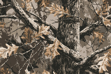 Seamless Real Tree Forest Camouflage Design for Hunting and Military Gear. Vector hunting camouflage seamless pattern texture. Camo pattern, hunting seamless pattern. hunting camo. Vector camouflage