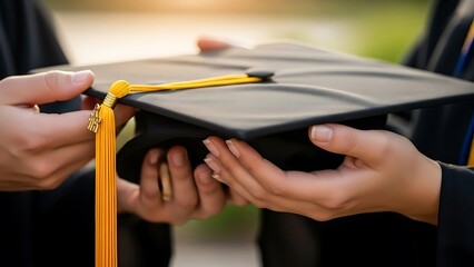 Hands holding graduation cap