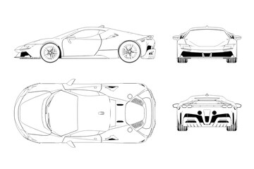car outline drawing, sketch, contour image