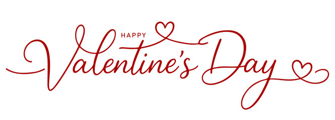 Happy Valentine's Day editable typography logo with elegant red thin line script and hearts © AFRAN-BD