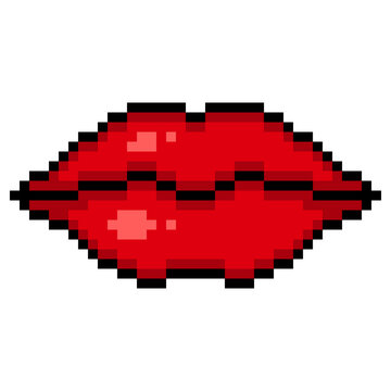 Vector Pixel Art Icon of Red Lips
