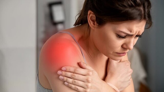 Indoor shoulder pain woman injury, muscle joint ache, chronic discomfort and stress female adult arm inflammation, health care tension, home interior body hurt, medical muscle pain, joint pain