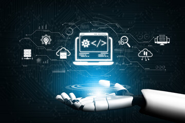 AI streamlines web development with smart coding tools, interface automation, and futuristic design systems for building efficient online platforms. Artificial intelligence spline