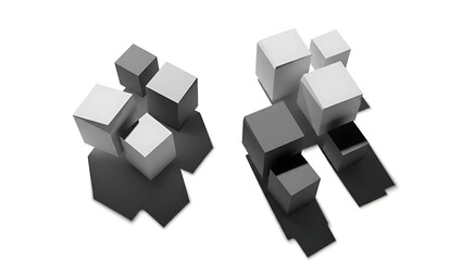 Obraz premium This geometric 3d render features a construction of red abstract cubes forming a puzzle structure that represents a modern business solution through a unique building block design concept