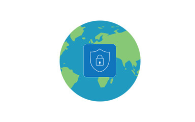 Cyber protection concept. Internet security diagram. Earth globe shield guard with security lock. Flat illustrator vector file and high quality picture