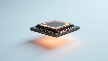 A state-of-the-art semiconductor chip with an ethereal glow, embodying the essence of high-tech development and electronic advancements