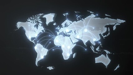 Glowing world map global network data connection digital map technology communication worldwide cyber artificial intelligence with abstract global connection networking background virtual grid - Powered by Adobe