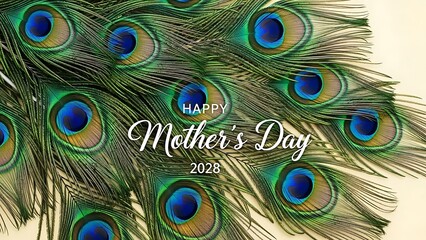 Obraz premium Peacock Feathers Happy Mother's Day 2028: Elegant Blue Eyes, Soft Light, Festive Background