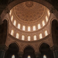 View of the grand dome's intricate design and arches in a historic building