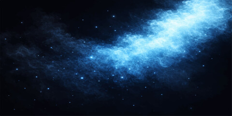 A deep blue space background featuring a bright nebula and distant stars creates an abstract fantasy universe filled with dark cosmos light and ethereal clouds © MdShakibAhamed