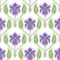 Purple Iris Art Nouveau Seamless Pattern