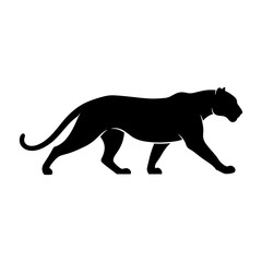 Obraz premium Black Panther Silhouette Walking on White Background big cat feline