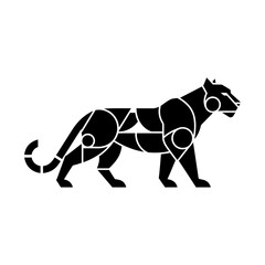 Fototapeta premium Black geometric panther silhouette walking left on white background abstract