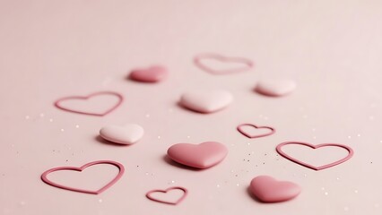 Collection of pink and white heart shapes scattered isolated on transparent background for love themes
