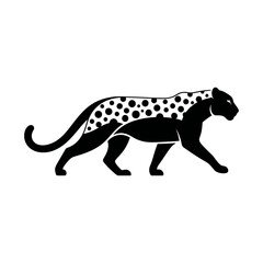 Fototapeta premium Black leopard silhouette with white polka dots walking profile view panther jaguar