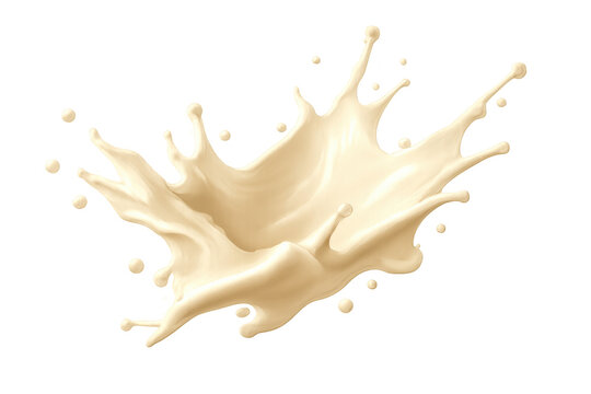 Milk or yogurt splash forming a dynamic crown shape with droplets, depicting freshness and motion on a transparent background