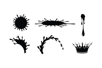 Liquid splash ink splat and paint drop silhouettes
