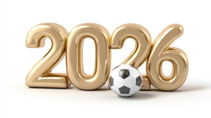 2026 with a soccer ball and star decoration on a white background