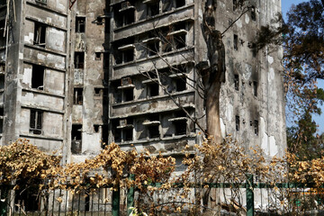 Burned and destroyed abandoned building