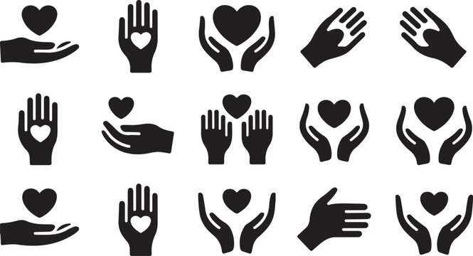 Hands Holding Heart Silhouette Icons