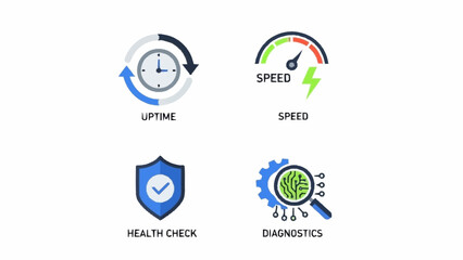 Set of icons representing server performance and monitoring.