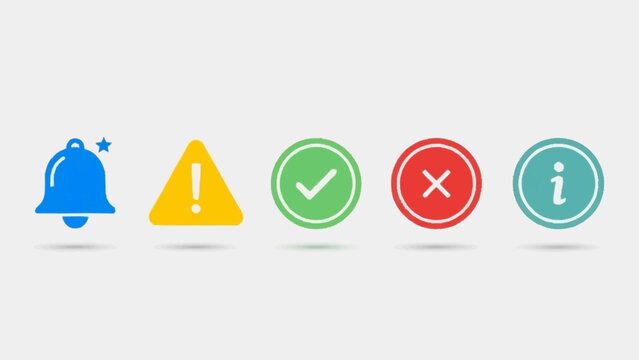 Notification icons set with various symbols and colors.