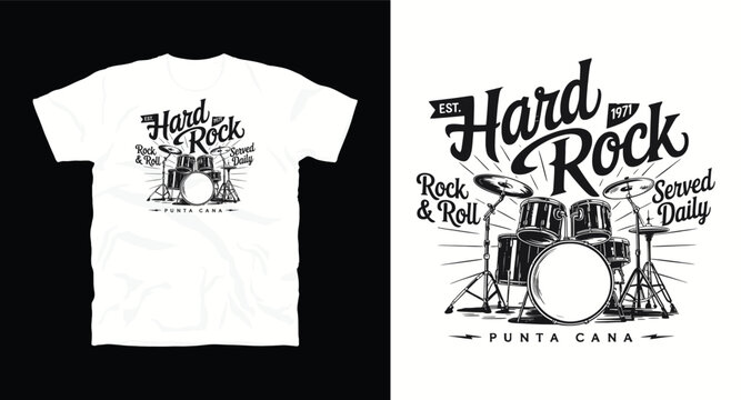 Hard rock Punta Cana t-shirt design with full drum set illustration