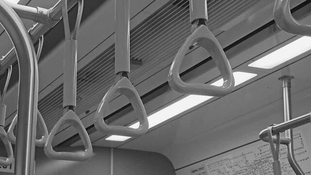 Daejeon, South Korea - 4 May 2024 - Hand holder in the subway train in Seoul