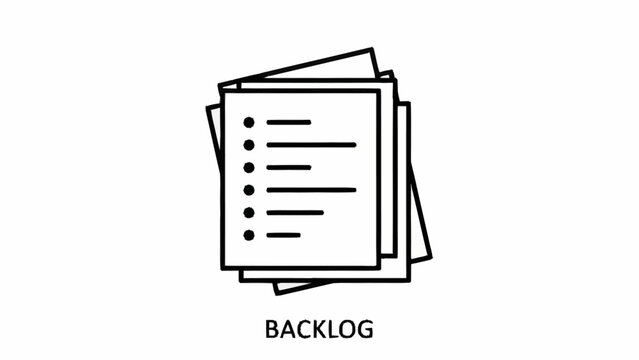 Simple line illustration of a stack of documents labeled backlog.