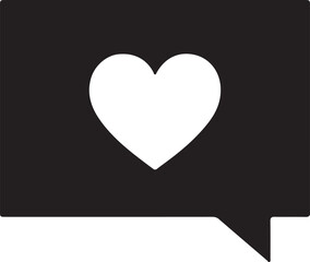 A white heart symbol inside a black speech bubble represents liked comments and positive communication