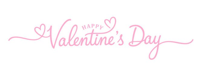 Happy Valentine's Day editable typography logo with elegant pink thin line script and hearts © AFRAN-BD