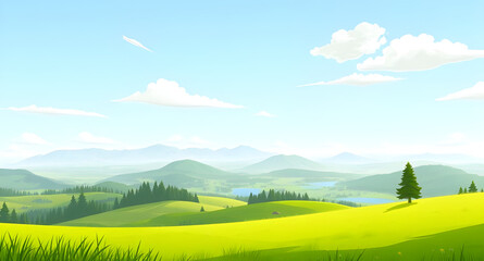 Obraz premium landscape green grass blue sky, countryside grass field, natural outdoor scenery, fresh meadow landscape, clear blue sky view, green grass plains, peaceful rural nature, sunny day field, open countrys