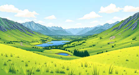 Obraz premium green grass and blue sky landscape, natural meadow background, grassy land scenery, blue sky field view, fresh outdoor nature, spring countryside scene, open grass meadow, peaceful nature landscape, s