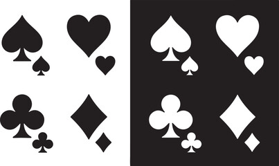 A graphic display of classic playing card suit symbols including spades hearts clubs and diamonds in contrasting colors