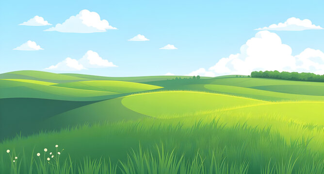 landscape with green grass and blue sky, green grass landscape, blue sky nature, grassy field scenery, fresh green meadow, clear blue sky background, summer countryside landscape, open field nature, n