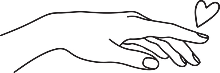 A minimalist hand outline with a small heart floating gently above the extended fingers