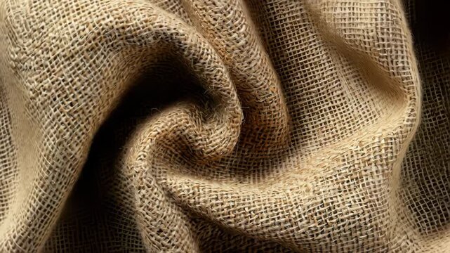 Ultra HD Textured background of natural brown burlap fabric with folds and creases, closeup video