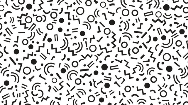 Black and white abstract memphis pattern with geometric shapes and lines on white background for design and decoration with texture and graphic