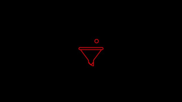Conversion line animation. Data funnel animated icon. Falling circles. Isolated on dark background. 4k video