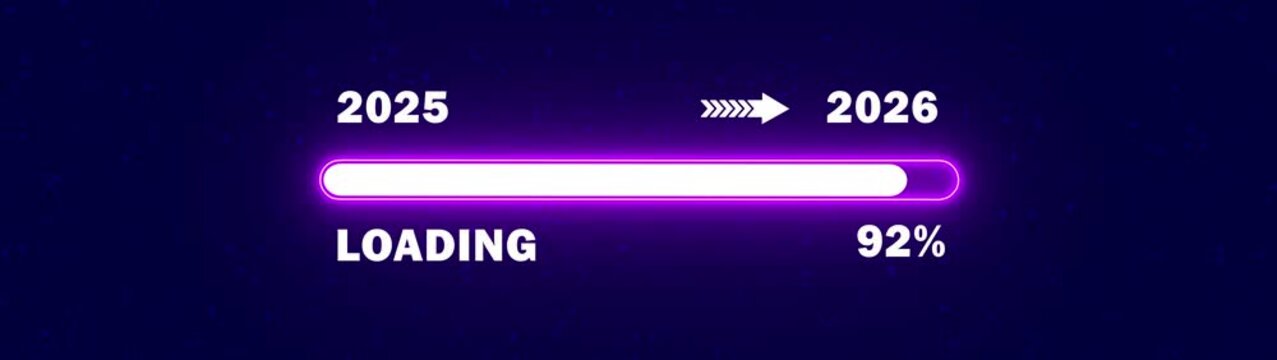New year 2026 loading bar animation. Year changing from 2025 to 2026. Loading bar from 2025 to 2026 new year transform animation. New year, annual plan, growth strategy, business planning . 2026 year.