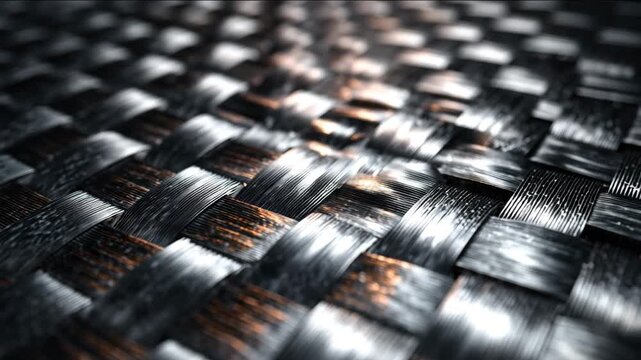 Ultra HD Closeup of carbon fiber composite material with intricate woven texture and metallic sheen, abstract hightech background video