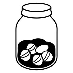 Glass Jar Of Seashells On White Background