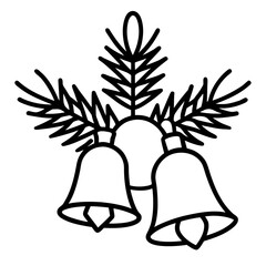 Golden Bells And Pine Leaves Composition On Green Background