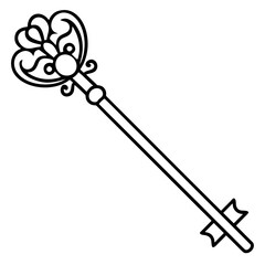 Golden Key With Ornate Details Isolated On White Background