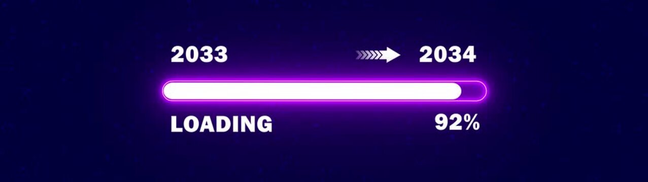 New year 2034 loading bar animation with year transition from 2033 to 2034. New year progress concept for annual planning, growth strategy and business planning.
