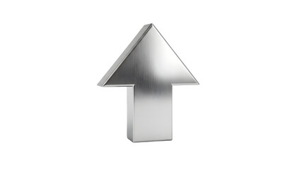 Metallic silver 3d up arrow icon isolated on transparent background